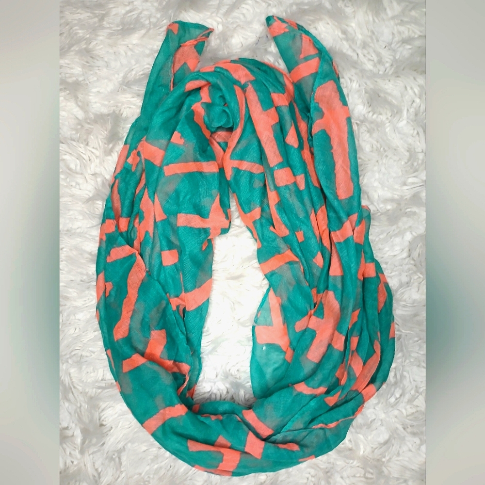 Womens peach and turquoise print lightweight scarf
